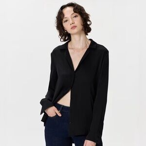 Quince Washable Stretch Silk Notch Collar Blouse